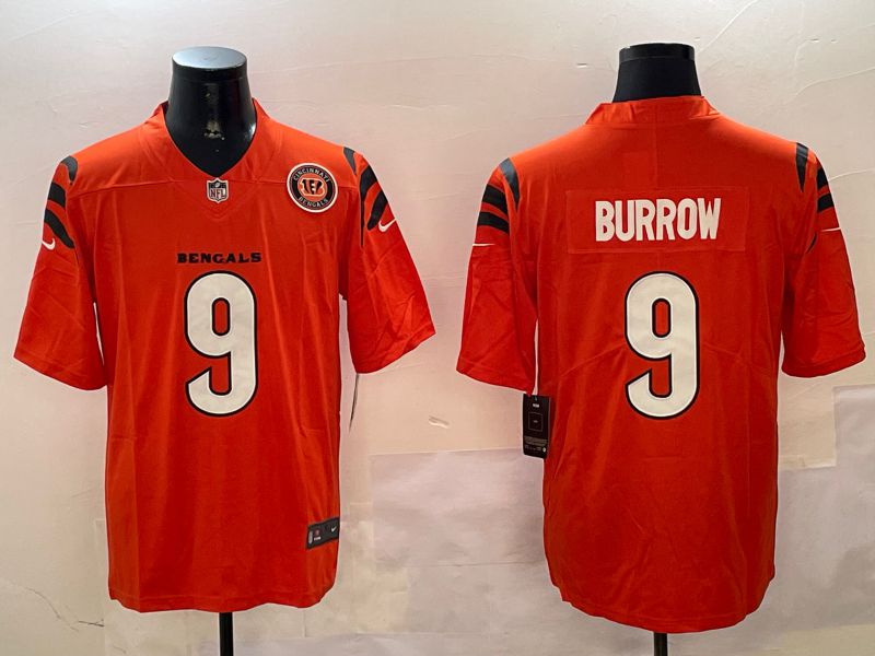 Men Cincinnati Bengals 9 Burrow Orange Second generation 2024 Nike Limited NFL Jersey style 2
